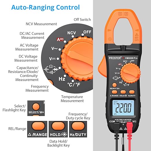 Proster Electrical Tools Set Non Contact Voltage Tester Pen Clamp Meter 6000 Count Electric Circuit Testing Device