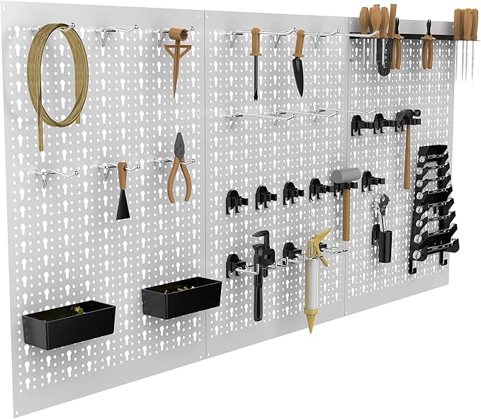 TORACK 3Pcs Metal Pegboard Panels(16x24 inch) for Wall Garage Utility Tools Storage Pegboard for Workbench, Modular Peg Board Tool Organizer Board Kit(Pack of 3, Grey)