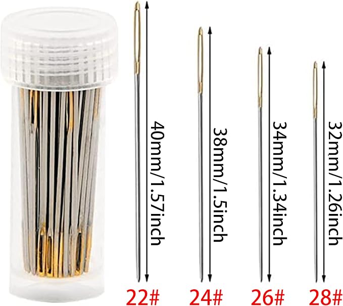 120pcs Cross Stitch Needles +2 Needle Threader Golden Color Large Eyes Cross - Image 2