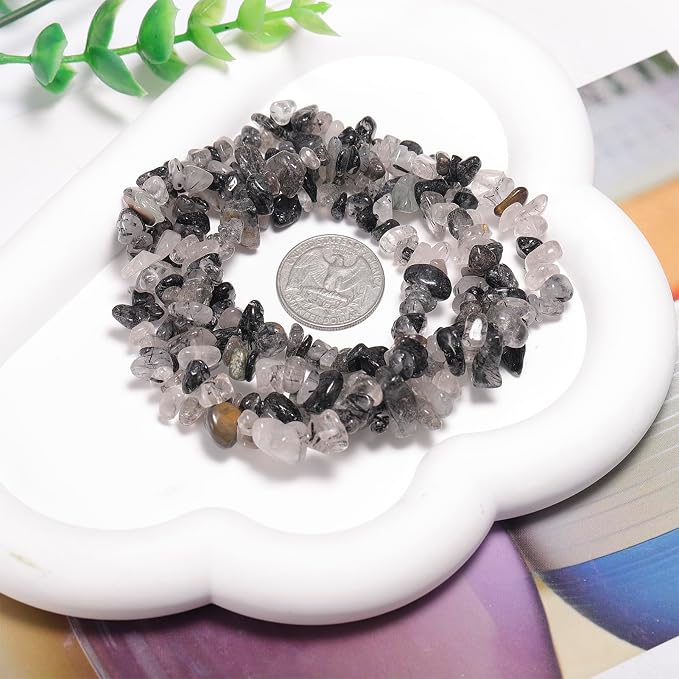 200 Pcs Black Rutilated Quartz Chip Beads - Image 4