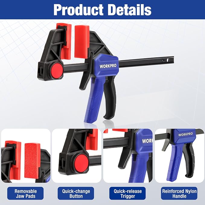 WORKPRO Mini Bar Clamps for Woodworking, 6-Inch Light-Duty Quick-Change Wood - Image 4