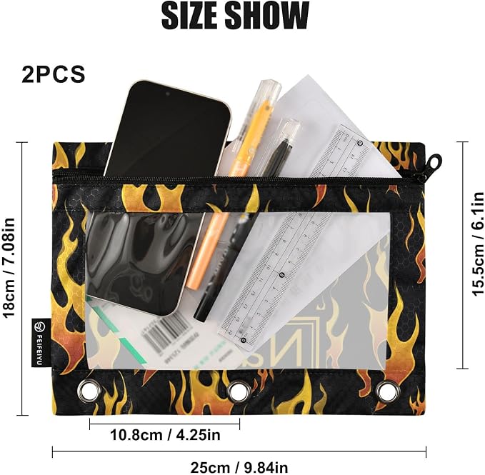 Custom Yellow Orange Fire Flames Pencil Pouch - Image 3