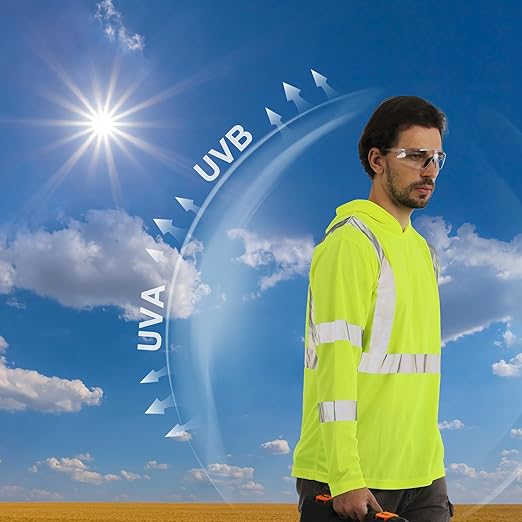 sesafety Safety Long Sleeve Construction Shirts for Men, Class 3 High Visibility Safety Shirt Work, Hi Vis Reflective Shirts with Hoodie Breathable Yellow 2XL