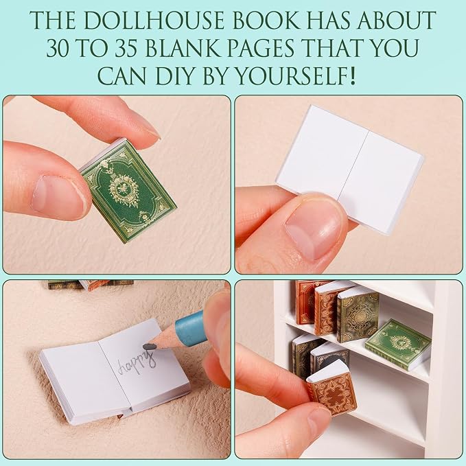 36 Pcs 1:12 Scale Miniatures Dollhouse Books and 1 White Wooden Bookcase | 4 - Image 3