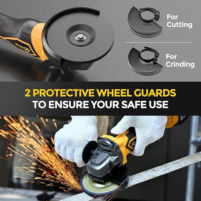 Brushless Cordless Angle Grinder, 21V Angle Grinder Toolbox Kit, with 2x4.0Ah lithium batteries and charger, yellow 4-1/2 inch grinder, suitable for cutting, grinding, polishing