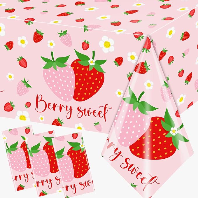 Strawberry Tablecloths Birthday Decorations, Plastic Berry Sweet Table Covers by Dydamud