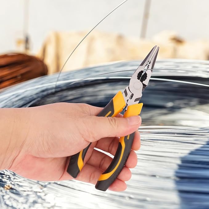 6 Packs 6 Inch Long Needle Nose Pliers with Wire Cutter, Small Long Nose Cutting Pliers Bulk for Electricians, Grips Small Parts, Bend Wire, Electronics Repair, Jewelry Making Tools, etc, by GENHAKON
