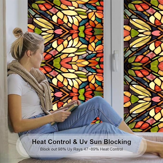 Window UV Protection Privacy Film:Non-Adhesive Static Cling Decorative Window - Image 2