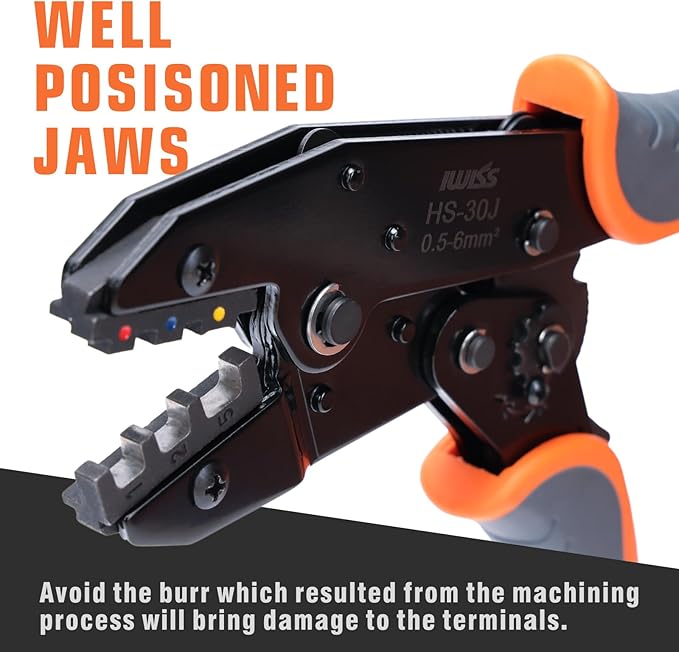 iCrimp Ratchet Wire Crimping Tool Set, 5 Interchangeable Jaws for Heat Shrink,Insulated Nylon,Non-Insulated Terminals AWG20-2, Wire Stripper included