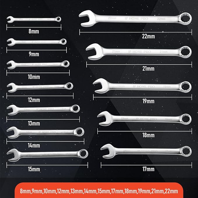 12-Piece Wrench Set, Metric and Standard Combination Wrench Set,Mirror Polished Finish CR-V Professional Spanner,Wrench Tool Set with Organizer Rack and Rolling Pouch