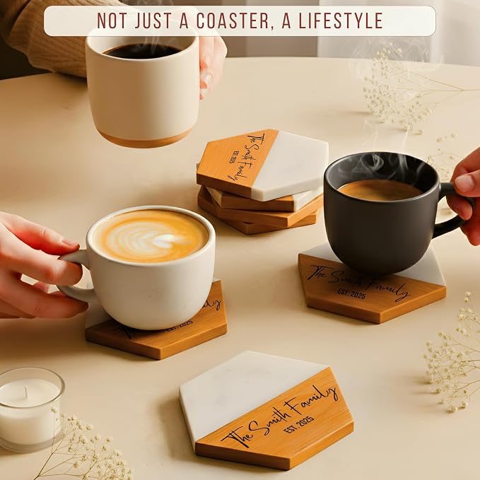 Personalized Wooden Coasters – Handmade Drink Coaster, Custom Wedding, - Image 7