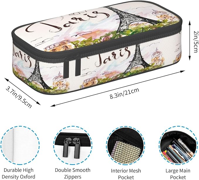 Paris Romantic Eiffel Tower Pencil Case Organizer Big Capacity Pencil Pouch - Image 5