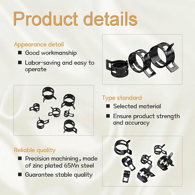84PCS 7-17mm Fuel Line Hose Clamps Spring Clamp Firmware Silicone Vacuum & Automotive Replacement Fastener Sorting Kit, Black Manganese Steel Spring Hose Clamp DD006-b