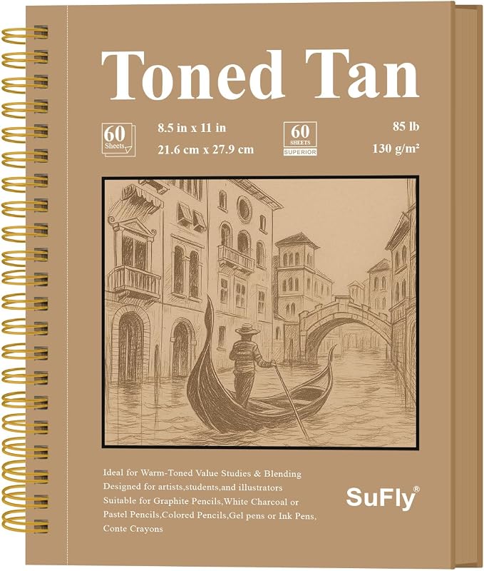 SuFly Toned Tan Sketch Pad, 8 1/2 x 11 Sketchbook, 60 Sheets - 90lb/150gsm by SuFlyDirect