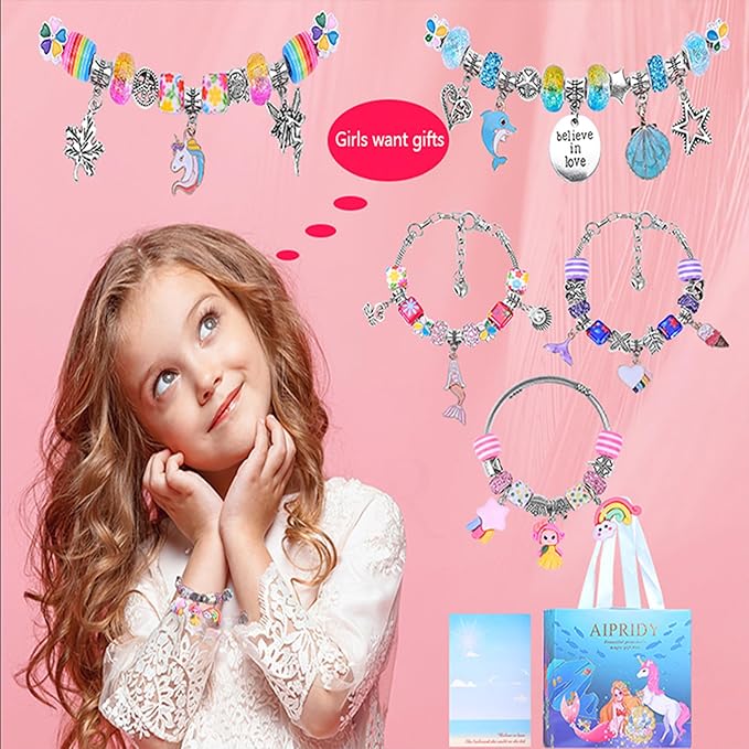 AIPRIDY Charm Bracelet Making Kit, Unicorn Mermaid Crafts Gifts Set Can - Image 7
