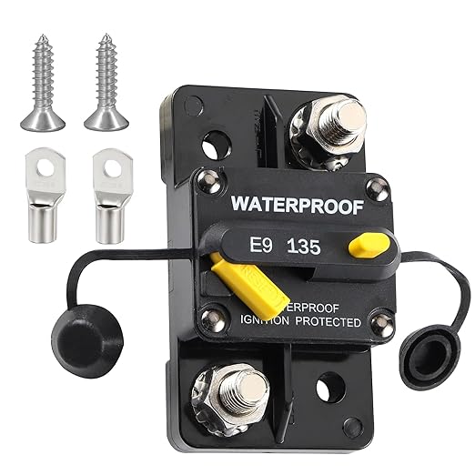 E93 Circuit Breaker Waterproof IP67 25A-300A Extended Surface Mount with 3/8" Diagonal Studs Hi-Amp Marine RV Truck Protector (135A)