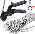 Metal Zip Ties with Stainless Steel Cable Tie Gun, Special Tool For Fastening and Cutting Steel Zip Ties, 100pcs 11.8in Uv Resistant chain link fence Parts For Fence Exhaust Pipe Outdoor