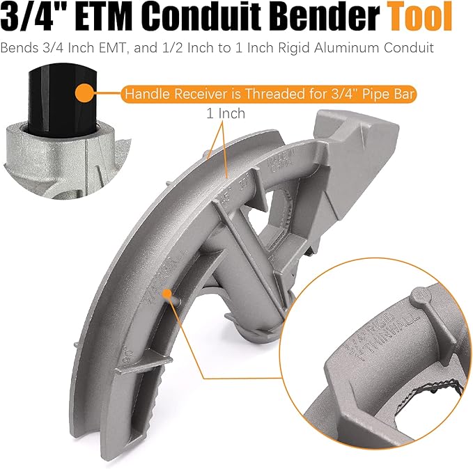 Conduit Hand Bender Tool for 1inch EMT and 3/4 inch Rigid Pipes.8 Degree Inside Radius.(Aluminum)