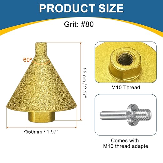 HARFINGTON Diamond Beveling Chamfer Bits 0-2" Dia M10 Thread Cone Tile Bit with Adapter, Countersink Drill Bit to Enlarge Holes for Porcelain Tile, Marble, Ceramic, Glass, Stones