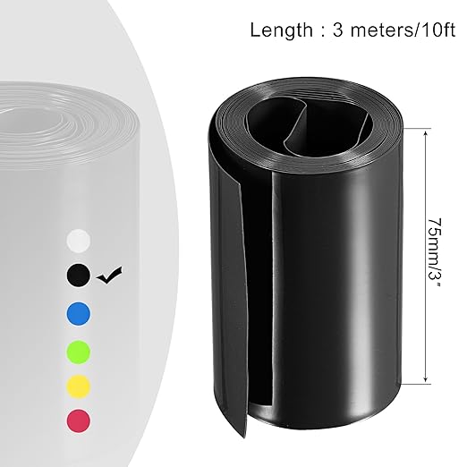 MECCANIXITY Battery Wrap PVC Heat Shrink Tubing 48mm Dia 75mm Flat 10 Feet(3meters) Black Good Insulation for Battery Pack