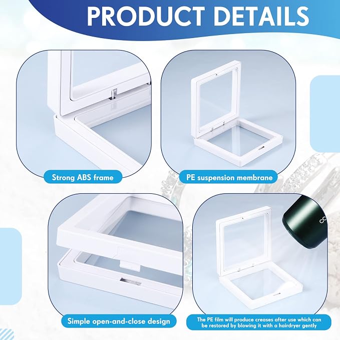 60 Pcs 3D Floating Display Case PE Film Jewelry Storage Box Coins Display Frame - Image 3