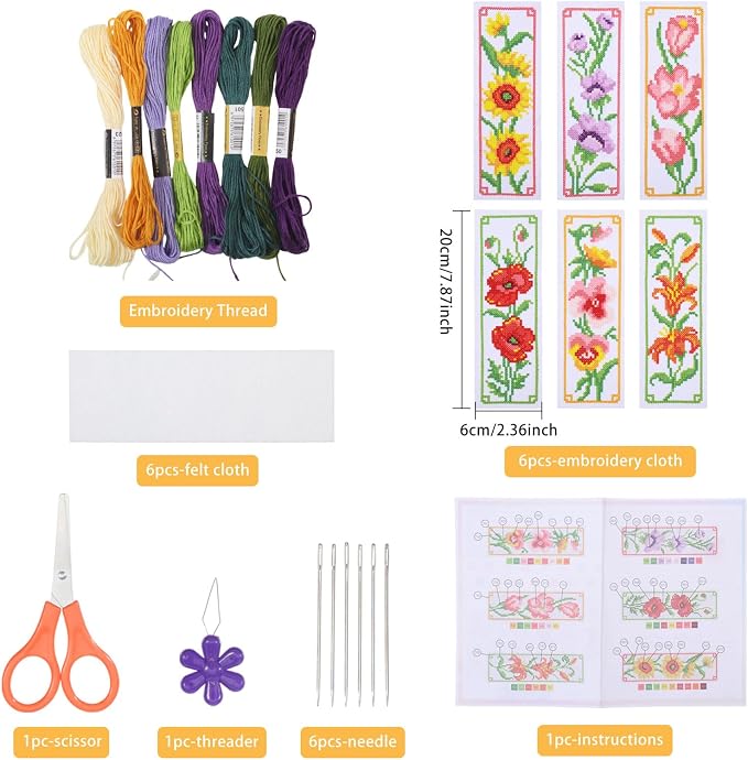ORIGACH 6 Set Flowers Cross Stitch Bookmark Kit - Image 2