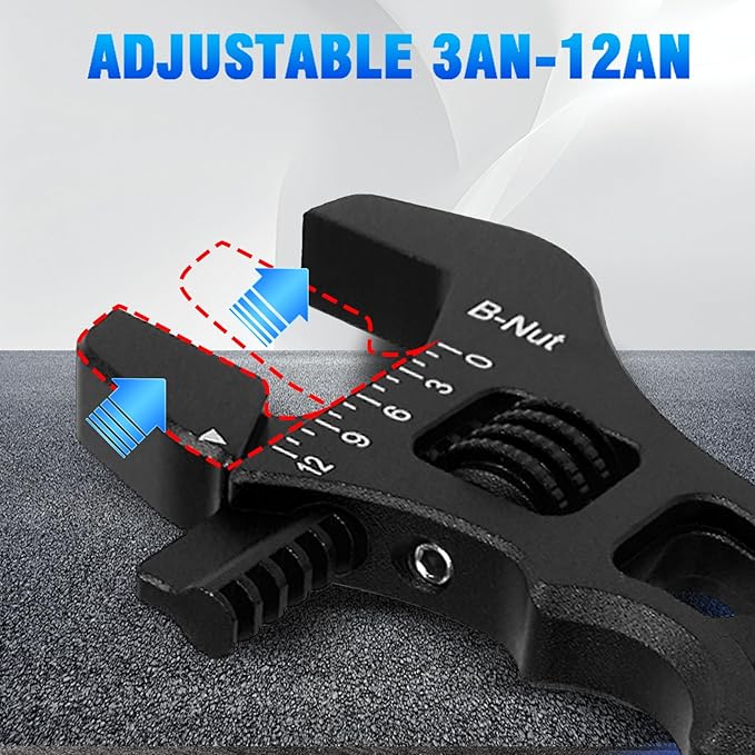 AN Hose Fitting Adjustable Wrench 3AN-12AN Lightweight Aluminum (Black)
