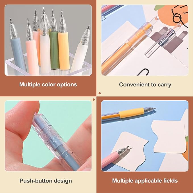 6 Pack Retractable Craft Pen Set 6 Colors Precision Paper Cutter - Image 6