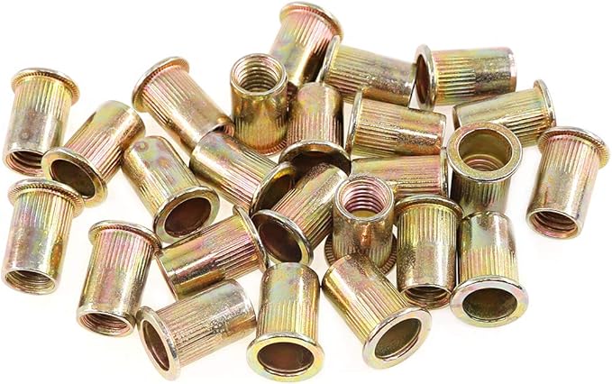 Keadic 100Pcs M10 Rivet Nuts Metric Zinc Plated Rivet Nut Carbon Steel Rivet Nut Flat Head Threaded Insert Kit Threaded Rivet Insert Nutsert Rivnuts Kit for Furniture
