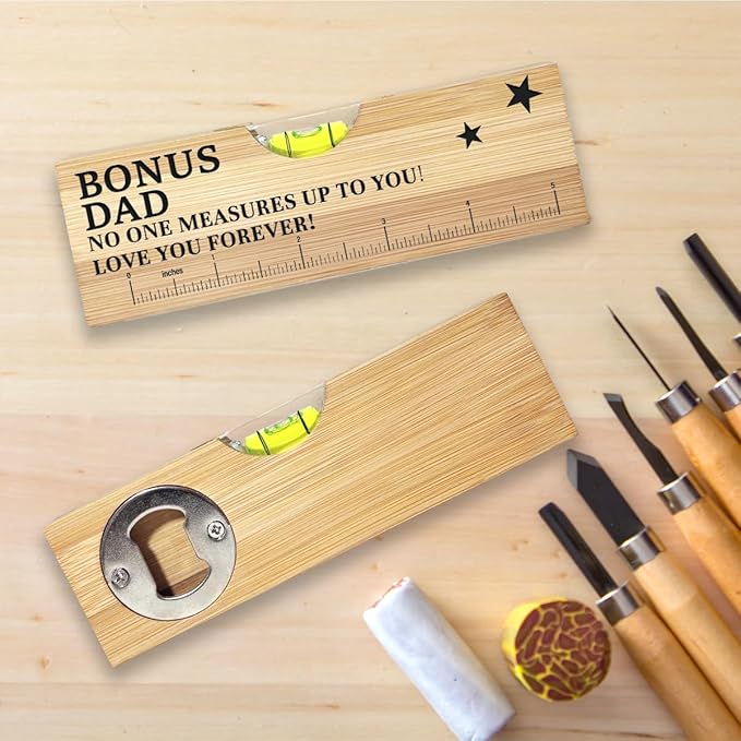 Christmas Gifts for Bonus Dad Stepdad from Daughter Wooden Spirit Level, Fathers Day Birthday Gifts for Stepdad Stepped up Dad Papa from Daughter Son Wooden Spirit Level Bottle Opener