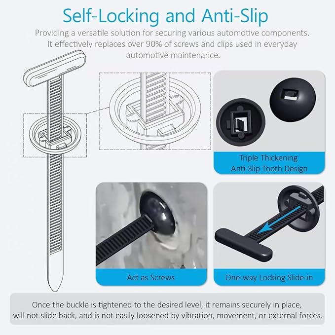 100 Pcs Nylon Multifunctional Cable Tie Buckle,Heavy Duty Self-Locking Nylon Zip Ties Holder for Car Daily Repair Bumper Clips fits Various Environments