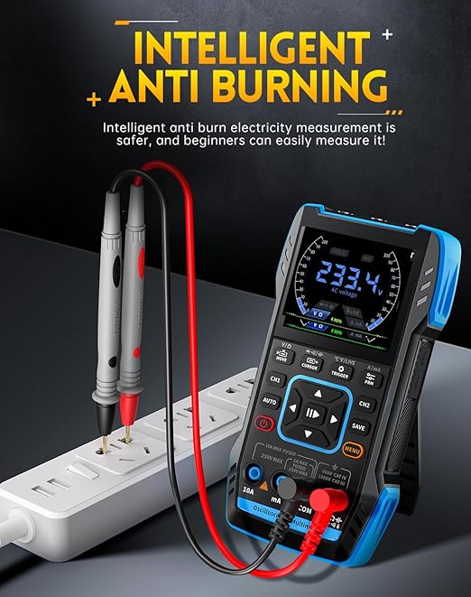 【Upgraded Model 2*P6100 Probe】 FNIRSI 3 in1 Oscilloscope/Multimeter/DDS Signal Generator with 2 Channels, 10MHz Bandwidth, 50MSa/s Sampling Rate, 10000 Counts, Voltage, Current, Capacitor, Resistor