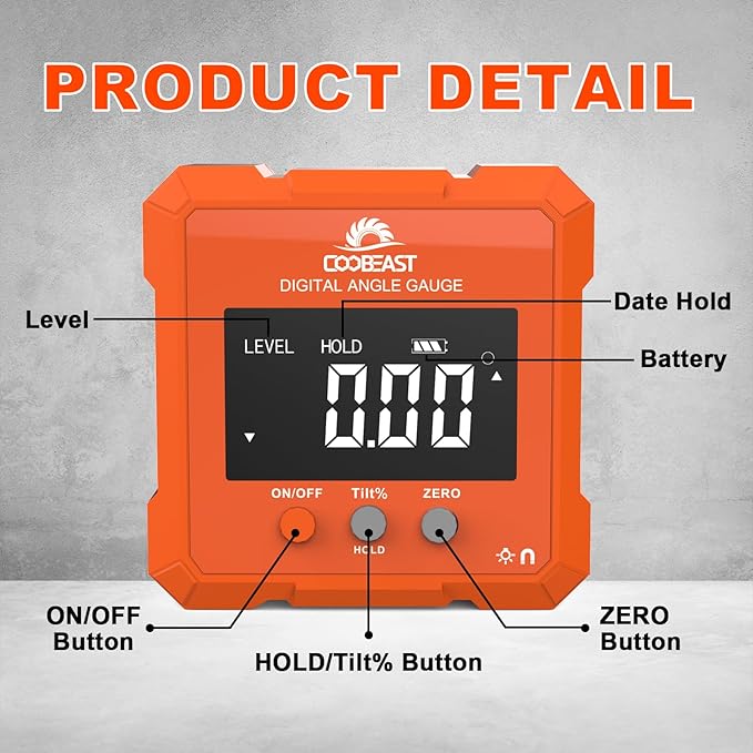 Digital Angle Finder, Digital Level Angle Gauge with Backlight & Magnetic Base Compact Digital Protractor Angle Measuring Tool Inclinometer for Woodworking Construction Table Saw Gift for Men
