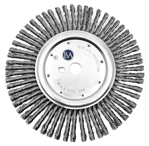 Benchmark Abrasives 12 Inch Wire Wheel Expansion Joint Cleaning Wheel, 1" Arbor 3/8" DPH Knotted Wire for Cleaning Cracks in Asphalt, Concrete, Masonry - Max RPM 5,000