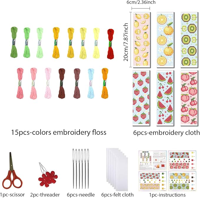 FREEBLOSS 6 Set Cross Stitch Bookmark Kit Stamped Cross Stitch Kit | Refreshing - Image 2