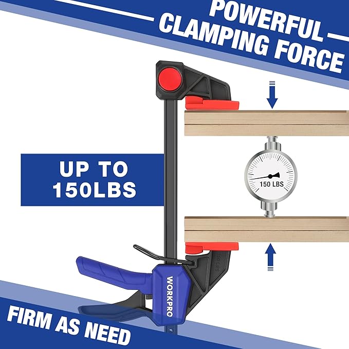 WORKPRO 6" Clamps for Woodworking 2-Pack, Quick-Release Wood Clamps/Spreader Light Duty, One Hand 150 LBS Load Limit, Ideal for Woodworking and DIY Projects