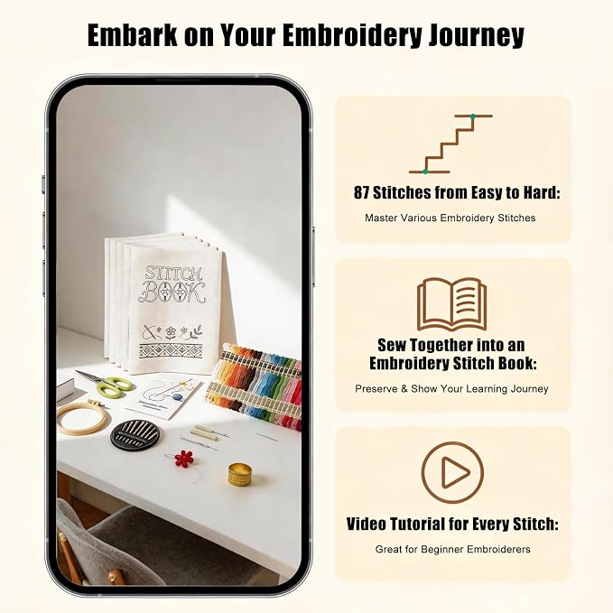 Embroidery Kit for Beginners, 87 Stitches Easy to Advanced, Step by Step Video - Image 3