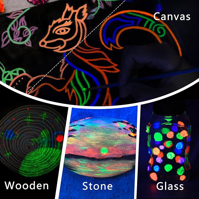Artecho Glow in the Dark Acrylic Paint Set, 8 Colors x 20ml | Non-Toxic - Image 6
