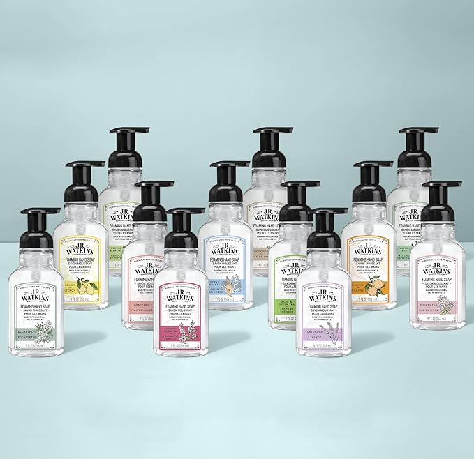 J.R. Watkins Foaming Hand Soap with Pump Dispenser, Moisturizing Foam Hand Wash, All Natural, Alcohol-Free, Cruelty-Free, USA Made, Rosewater, 9 fl oz, 3 Pack