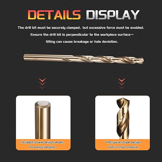 Drill Bit, #2 Cutting Diameter, 4341 HSS Gold Finish 135° Cutting Angle Number Jobber Bits - (Applications: for Drilling Soft Metal Plastic Wood), 5-Pieces