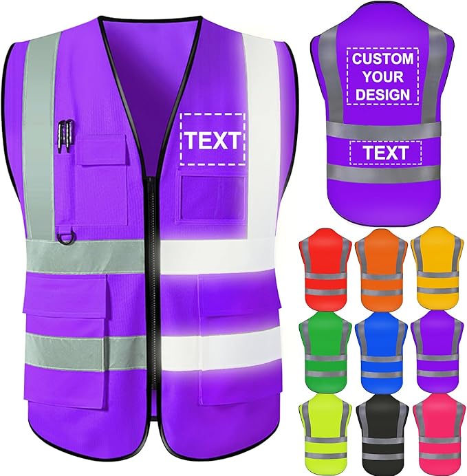 Custom Safety Vest for Men with Logo High Visibility Safety Vests Reflective with Pockets and Zipper Construction