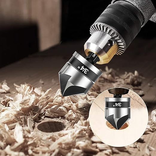 5 Pcs Countersink Drill Bit Set, Industrial Grade M2 High-Speed Steel, 82 Degree, 5 Flute with 1/4” Quick Change Hex Shank, 1/4" to 3/4" Size for Metal, Wood & Plastic - Includes Durable Case
