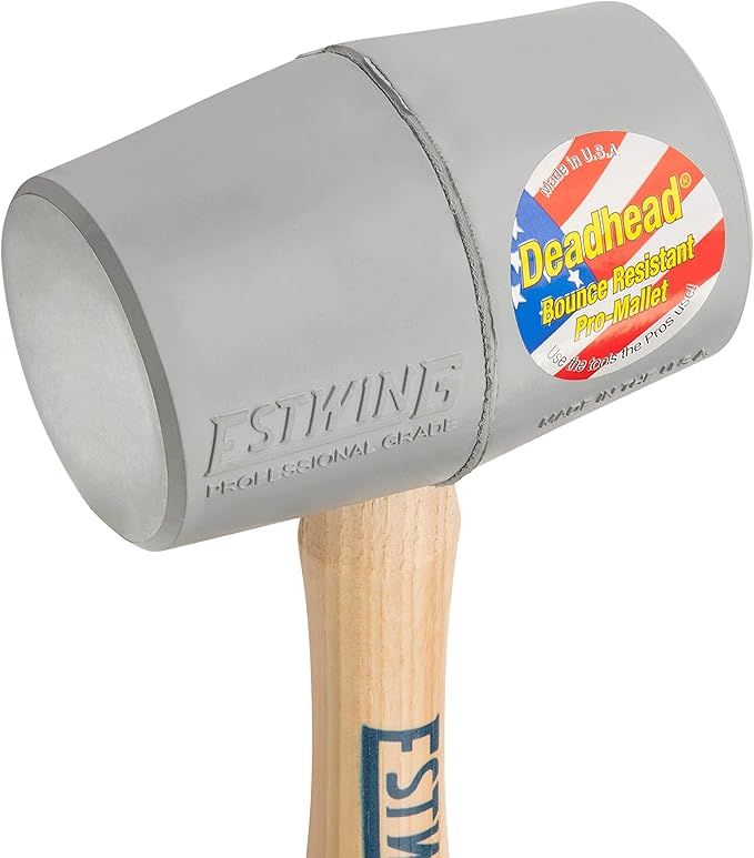 ESTWING Deadhead Rubber Mallet - 12 oz No-Mar Hammer with Bounce Resistant Head & Hickory Wood Handle - DH-12N, Grey