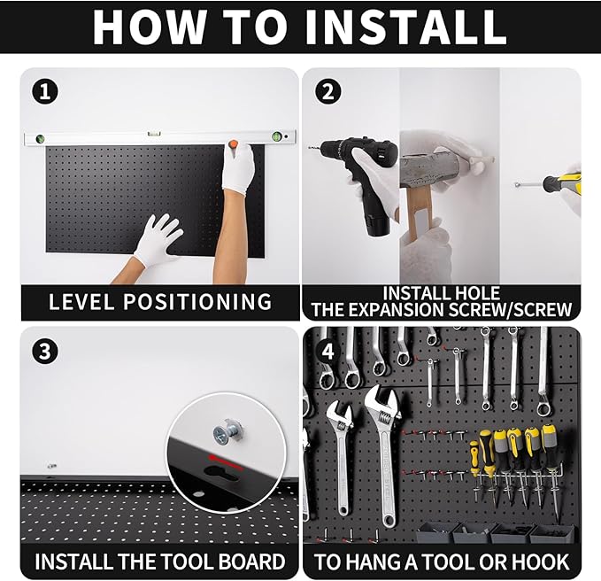 Pegboard Wall Organizer Metal Pegboard Panels Garage Peg Board Tool Organization, 3 Pack 24x12 inch Garage Peg Boards for Wall, Large Steel Black Pegboard Tool Board