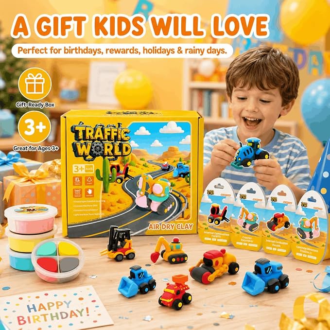 Air Dry Clay Kit for Kids – 12 Pack Construction Vehicles Modeling Clay Set | - Image 5