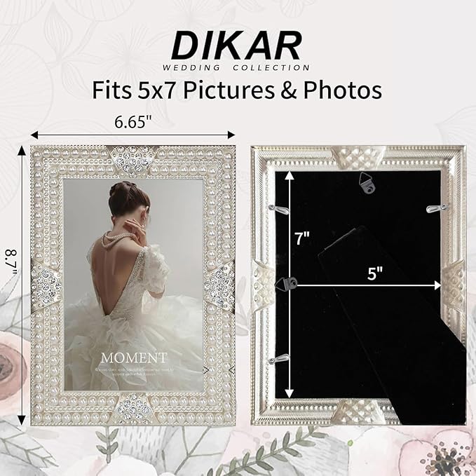 DIKAR 5x7 Picture Frame with Pearl and Crystal Decor - Image 4