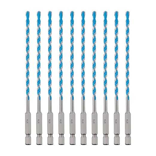 toolant 3/16" Concrete Drill Bit Set & Masonry Drill Bit Set, Shockproof Hex Shank Hammer Drill Bit Set for Glass/Brick/Plastic/Cement/Tile, Industrial Strength Carbide Drill Bit Tip 1/4" Box of 10