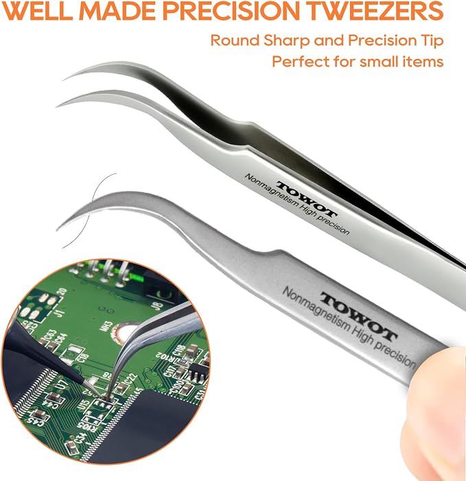 TOWOT Precision Tweezers, Stainless Steel Eagle Beak Tweezers - Image 2