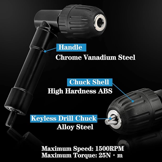 Cordless Right Angle Drill Adapter, 90 Degree Adapter Drill 8mm Hex Shank Power Tool Attachment (Chuck Range: 0.8mm-10mm)