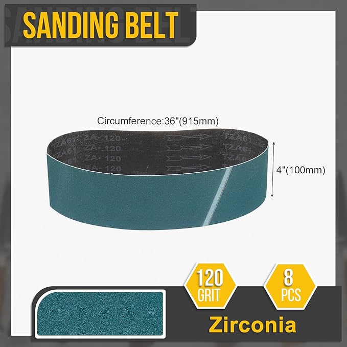 4 x 36 Inch Sanding Belt, 8 Pcs 120 Grit Zirconia Knife Sharpener Belts Work Sharpening for Belt Sander Knife Carving Tool Metal Working